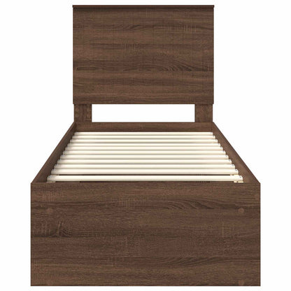 vidaXL Bed Frame with Headboard Brown Oak 75 x 190 cm Solid Pine Wood