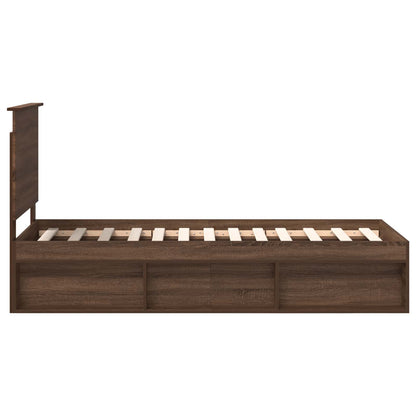 vidaXL Bed Frame with Headboard Brown Oak 75 x 190 cm Solid Pine Wood