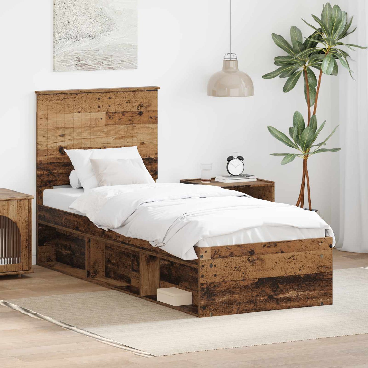 vidaXL Bed Frame with Headboard Old Wood 75 x 190 cm Solid Pine Wood
