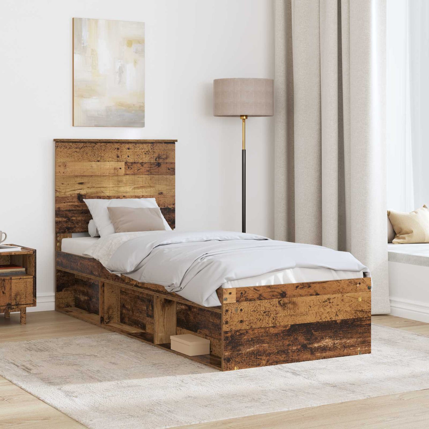 vidaXL Bed Frame with Headboard Old Wood 75 x 190 cm Solid Pine Wood