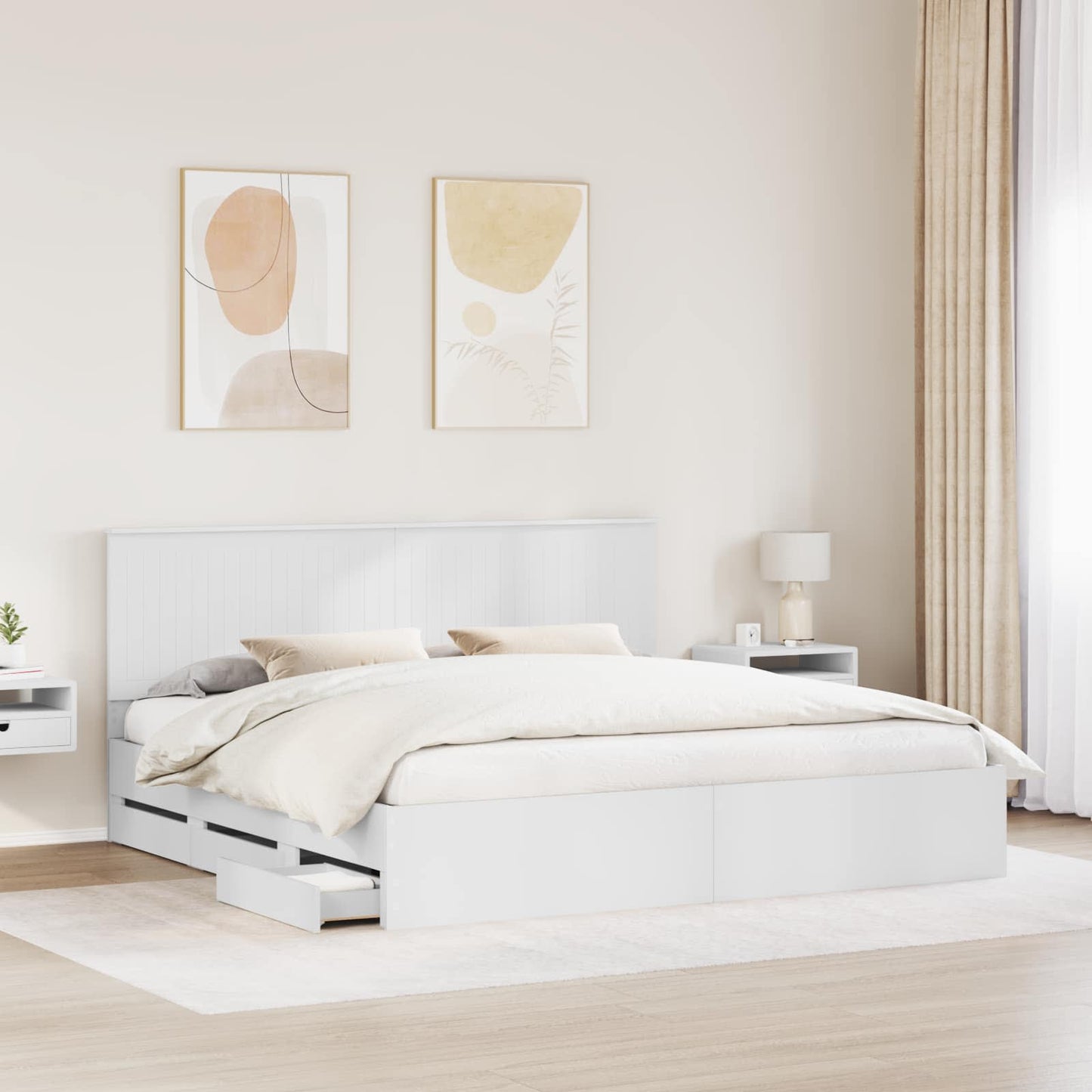 vidaXL Bed Frame with Drawer White 200 x 200 cm Engineer Wood
