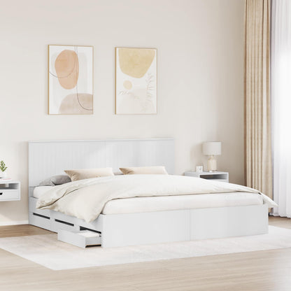 vidaXL Bed Frame with Drawer White 200 x 200 cm Engineer Wood