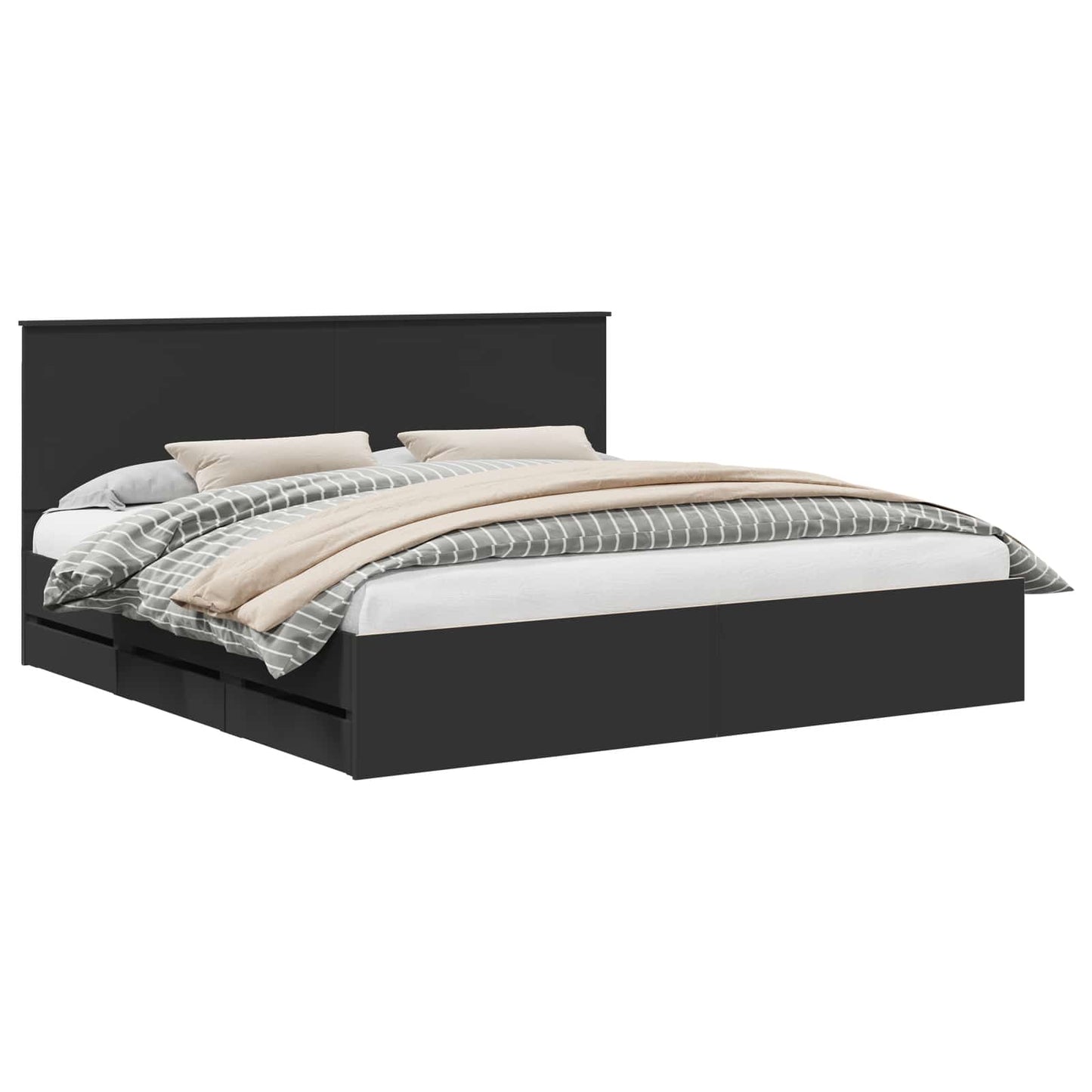 vidaXL Bed Frame with Drawer Black 200 x 200 cm Engineer Wood
