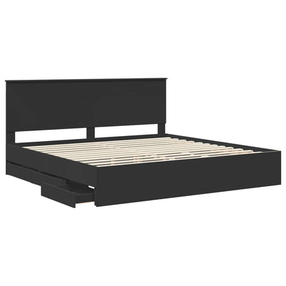 vidaXL Bed Frame with Drawer Black 200 x 200 cm Engineer Wood