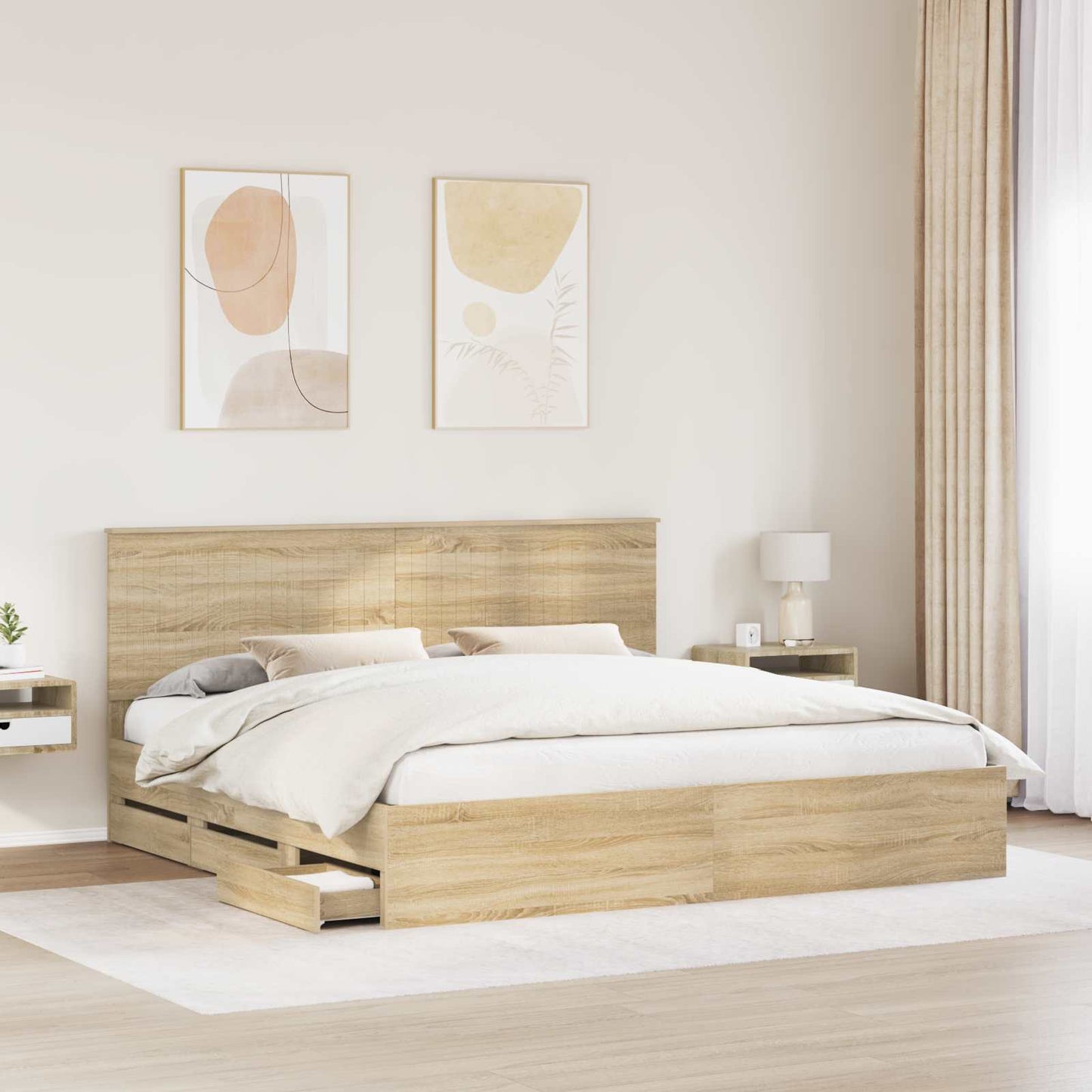 vidaXL Bed Frame with Drawer Sonoma Oak 200 x 200 cm Engineer Wood