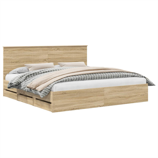 vidaXL Bed Frame with Drawer Sonoma Oak 200 x 200 cm Engineer Wood
