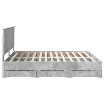 vidaXL Bed Frame with Drawer Concrete Grey 200 x 200 cm Engineer Wood