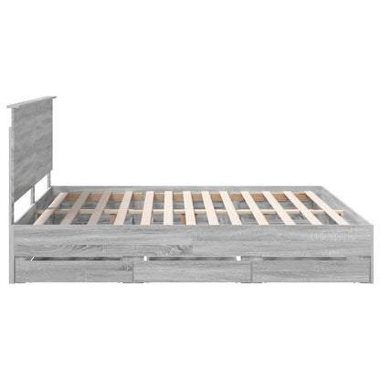 vidaXL Bed Frame with Drawer Grey Sonoma 200 x 200 cm Engineer Wood
