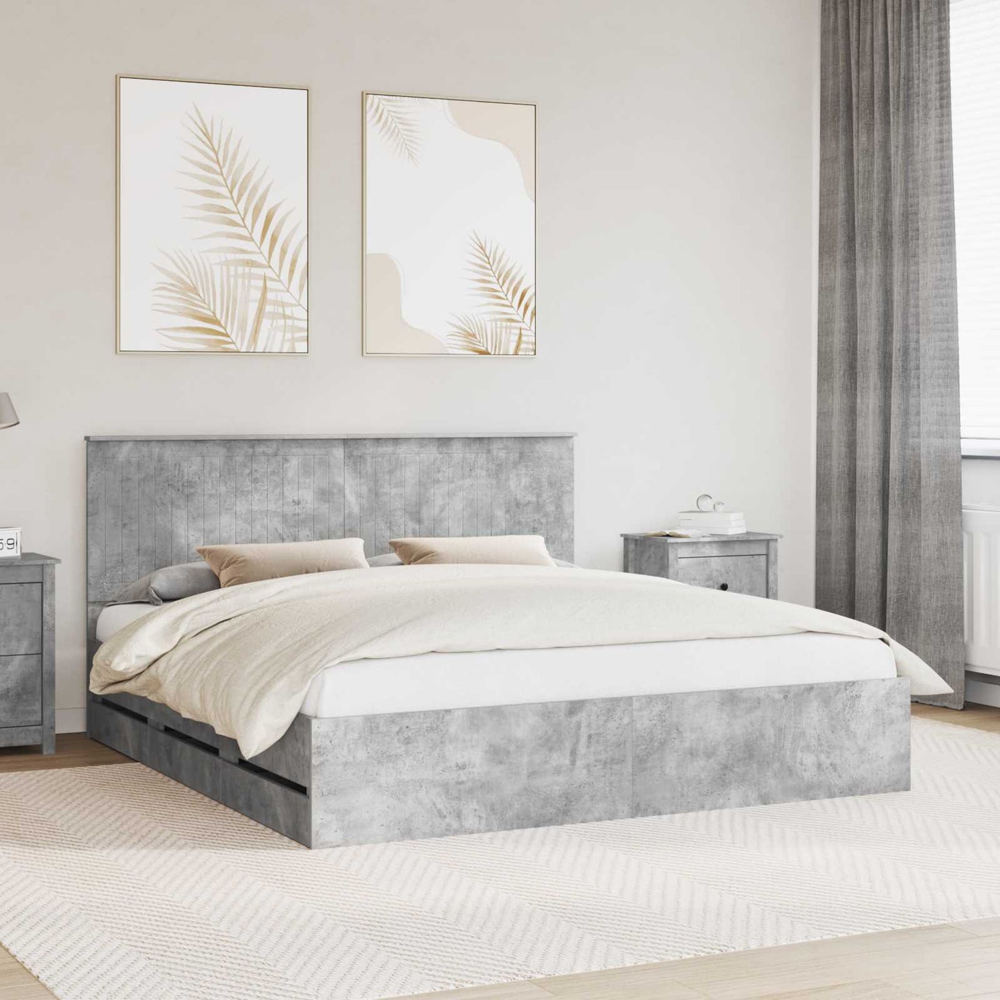 vidaXL Bed Frame with Drawer Concrete Grey 180 x 200 cm Engineer Wood
