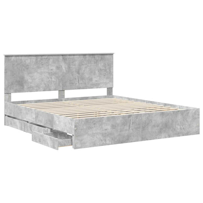 vidaXL Bed Frame with Drawer Concrete Grey 180 x 200 cm Engineer Wood