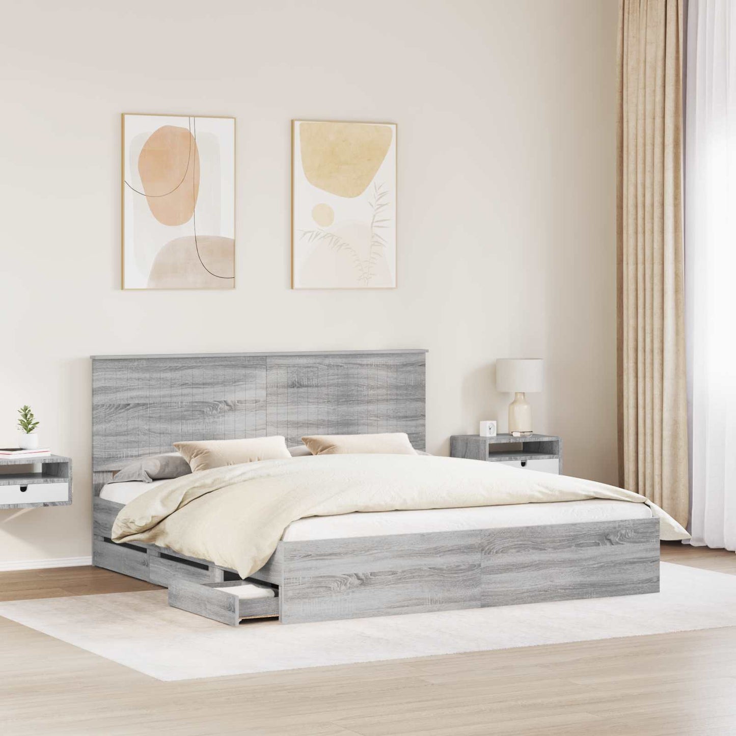 vidaXL Bed Frame with Drawer Grey Sonoma 180 x 200 cm Engineer Wood