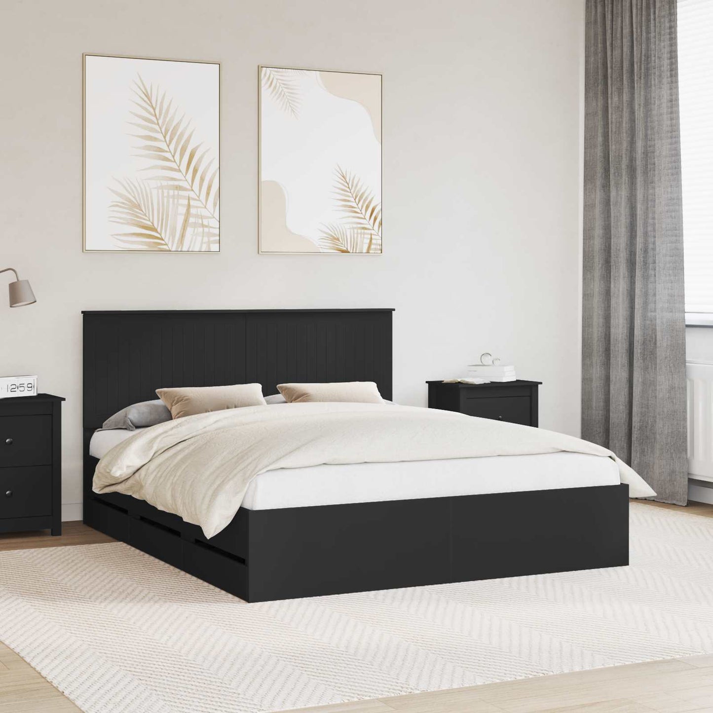 vidaXL Bed Frame with Drawer Black 160 x 200 cm Engineer Wood