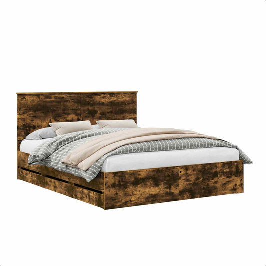 vidaXL Bed Frame with Drawer Smoked Oak 160 x 200 cm Engineer Wood