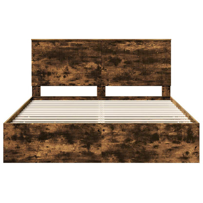 vidaXL Bed Frame with Drawer Smoked Oak 160 x 200 cm Engineer Wood