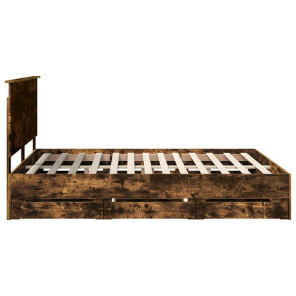 vidaXL Bed Frame with Drawer Smoked Oak 160 x 200 cm Engineer Wood