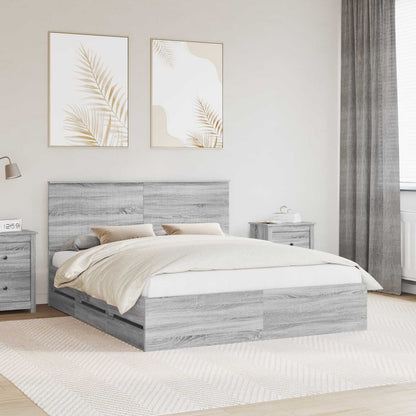 vidaXL Bed Frame with Drawer Grey Sonoma 160 x 200 cm Engineer Wood