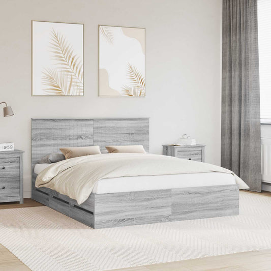 vidaXL Bed Frame with Drawer Grey Sonoma 160 x 200 cm Engineer Wood
