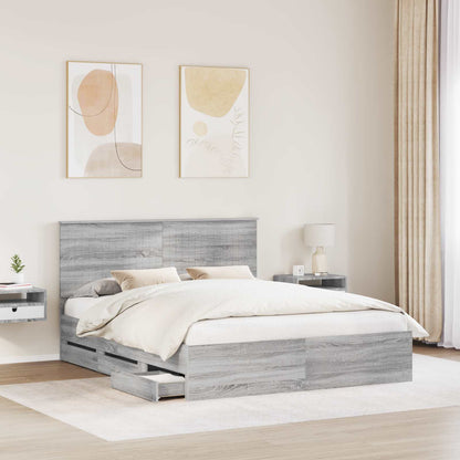 vidaXL Bed Frame with Drawer Grey Sonoma 160 x 200 cm Engineer Wood