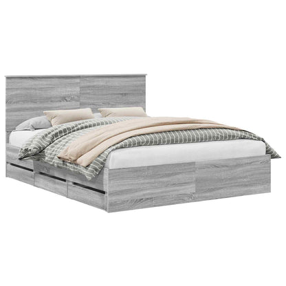vidaXL Bed Frame with Drawer Grey Sonoma 160 x 200 cm Engineer Wood