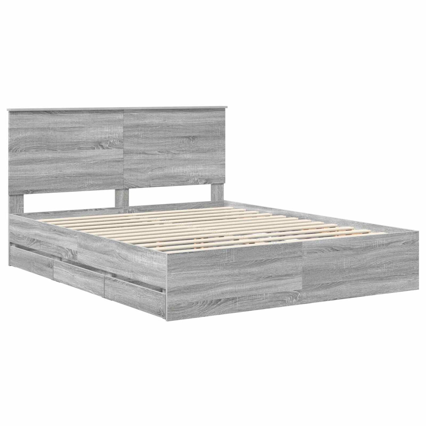 vidaXL Bed Frame with Drawer Grey Sonoma 160 x 200 cm Engineer Wood