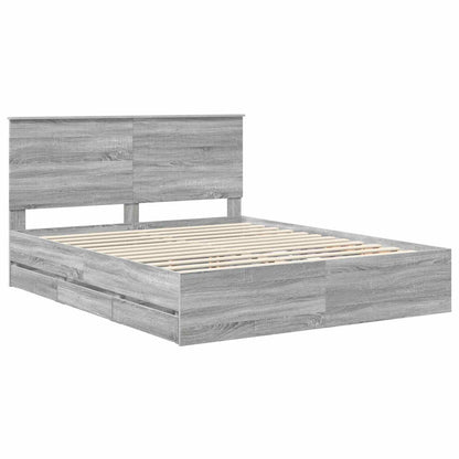 vidaXL Bed Frame with Drawer Grey Sonoma 160 x 200 cm Engineer Wood