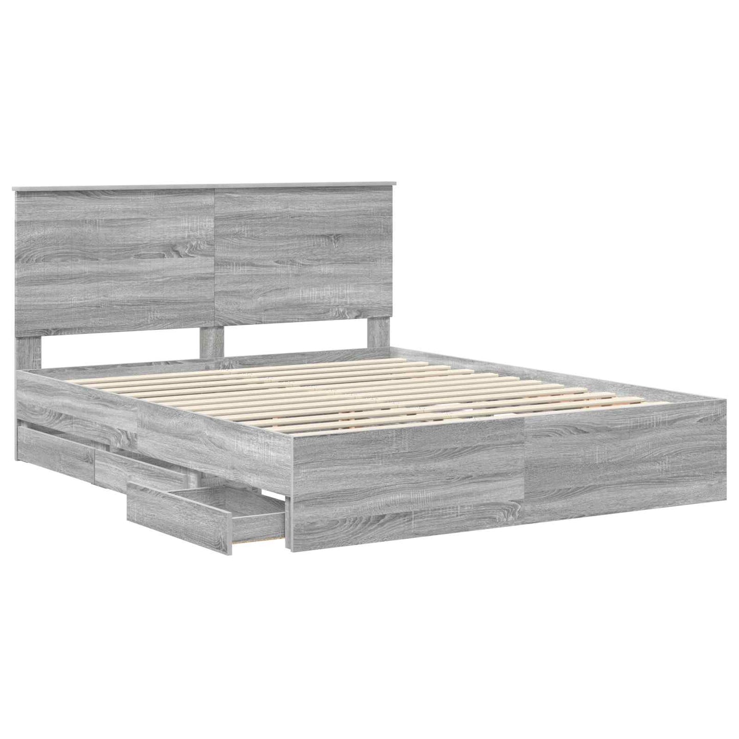 vidaXL Bed Frame with Drawer Grey Sonoma 160 x 200 cm Engineer Wood
