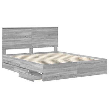 vidaXL Bed Frame with Drawer Grey Sonoma 160 x 200 cm Engineer Wood