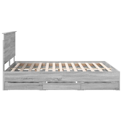 vidaXL Bed Frame with Drawer Grey Sonoma 160 x 200 cm Engineer Wood