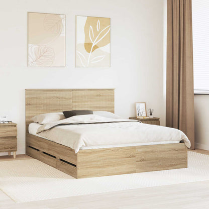 vidaXL Bed Frame with Drawer Sonoma Oak 150 x 200 cm Engineer Wood