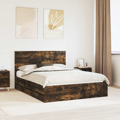 vidaXL Bed Frame with Drawer Smoked Oak 150 x 200 cm Engineer Wood