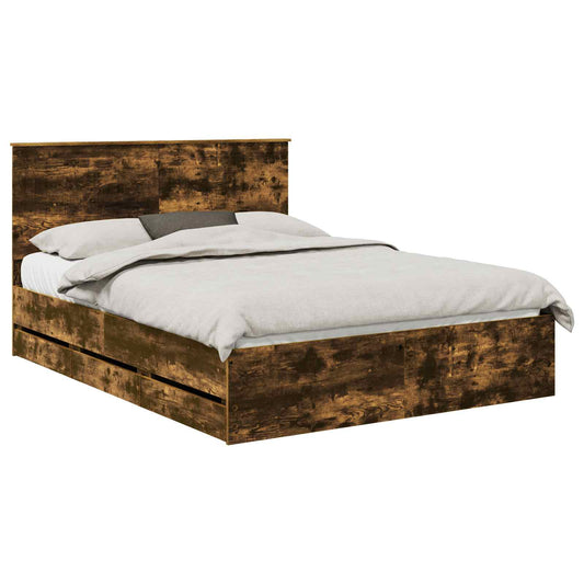 vidaXL Bed Frame with Drawer Smoked Oak 150 x 200 cm Engineer Wood