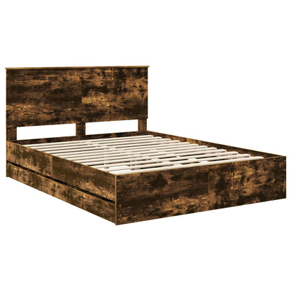 vidaXL Bed Frame with Drawer Smoked Oak 150 x 200 cm Engineer Wood