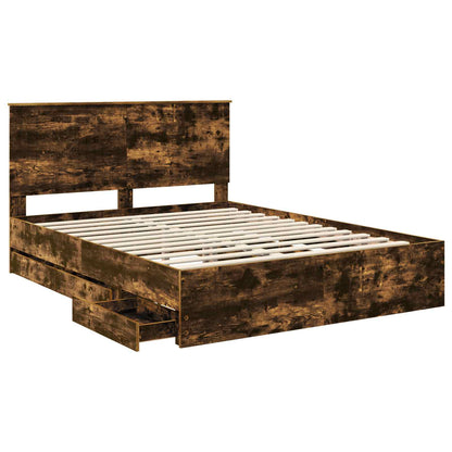 vidaXL Bed Frame with Drawer Smoked Oak 150 x 200 cm Engineer Wood