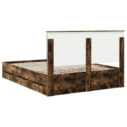 vidaXL Bed Frame with Drawer Smoked Oak 150 x 200 cm Engineer Wood