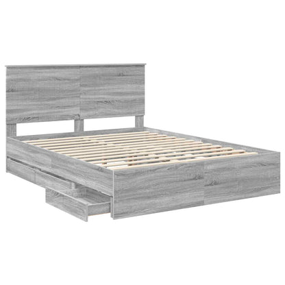 vidaXL Bed Frame with Drawer Grey Sonoma 150 x 200 cm Engineer Wood