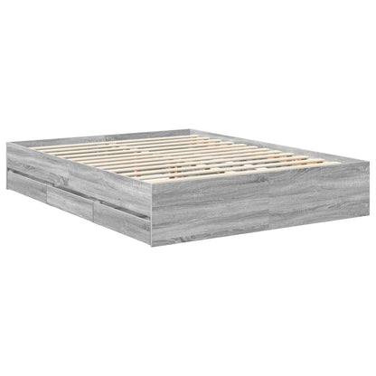 vidaXL Bed Frame with Drawer Grey Sonoma 150 x 200 cm Engineer Wood