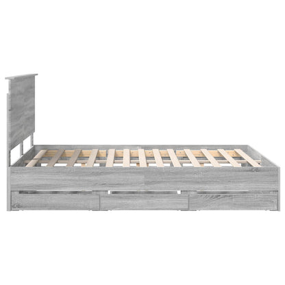 vidaXL Bed Frame with Drawer Grey Sonoma 150 x 200 cm Engineer Wood