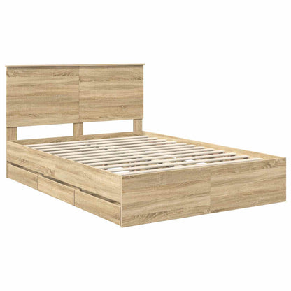 vidaXL Bed Frame with Drawer Sonoma Oak 140 x 200 cm Engineer Wood