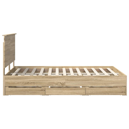 vidaXL Bed Frame with Drawer Sonoma Oak 140 x 200 cm Engineer Wood