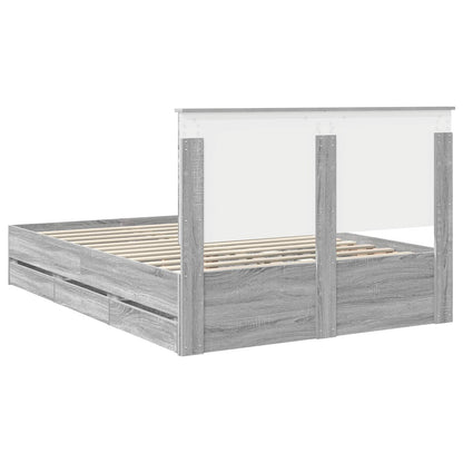 vidaXL Bed Frame with Drawer Grey Sonoma 140 x 200 cm Engineer Wood