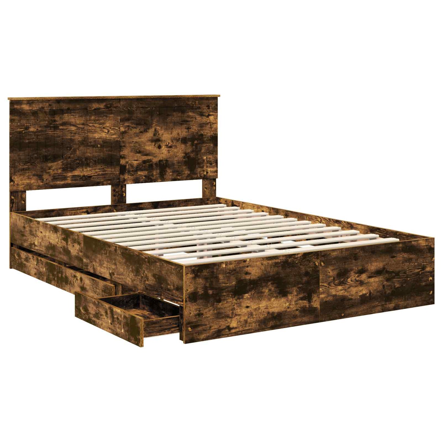 vidaXL Bed Frame with Drawer Smoked Oak 140 x 190 cm Engineer Wood