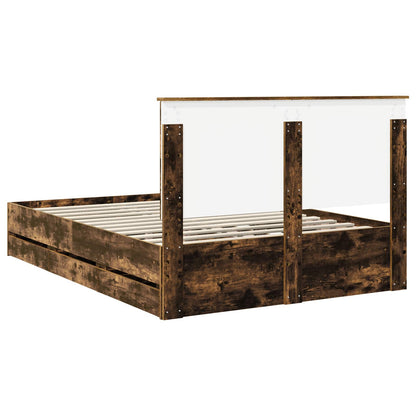 vidaXL Bed Frame with Drawer Smoked Oak 140 x 190 cm Engineer Wood