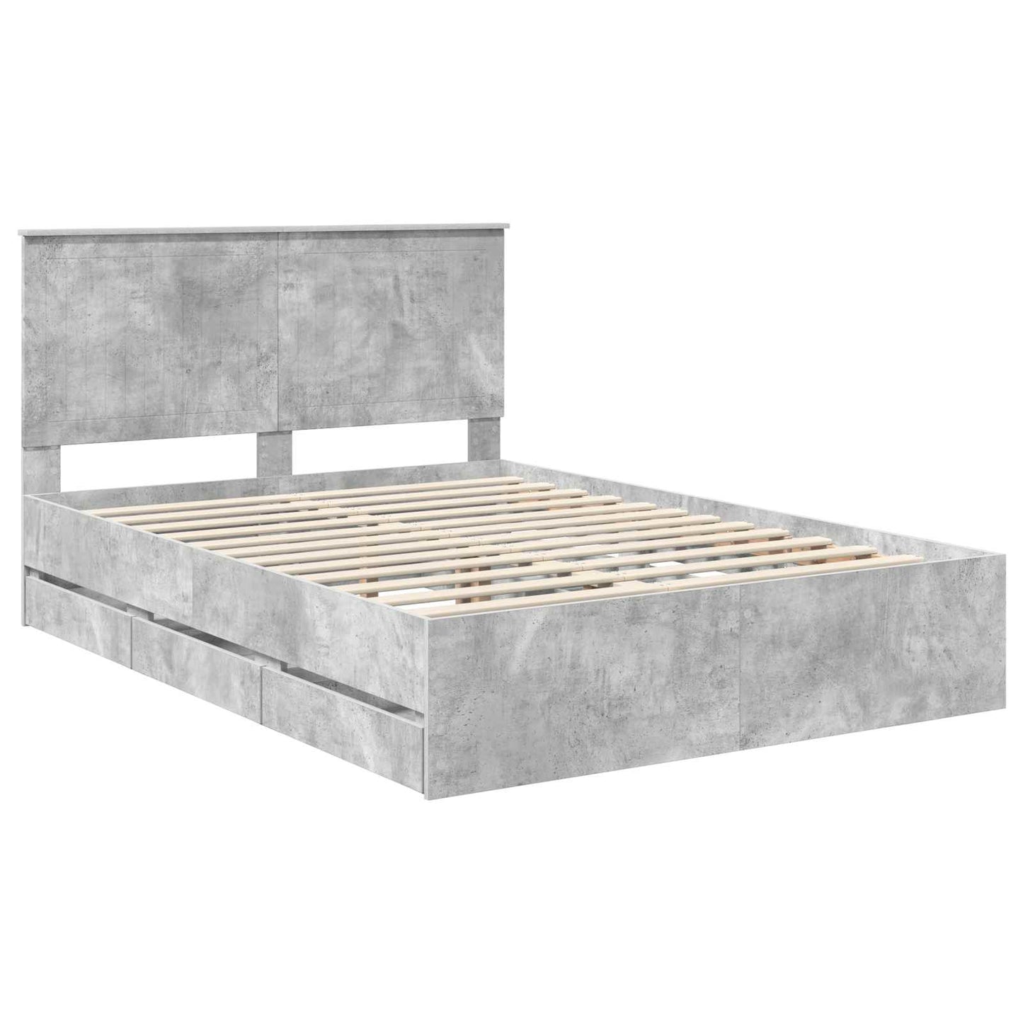 vidaXL Bed Frame with Drawer Concrete Grey 135 x 190 cm Engineer Wood