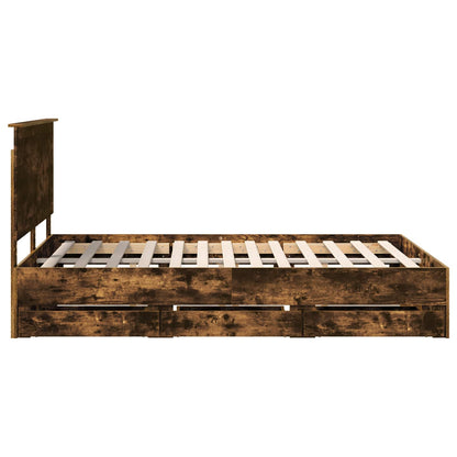 vidaXL Bed Frame with Drawer Smoked Oak 135 x 190 cm Engineer Wood