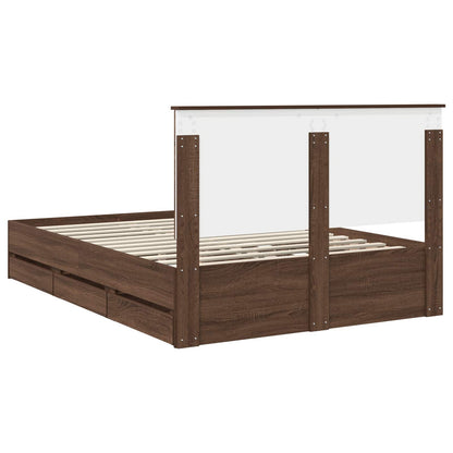 vidaXL Bed Frame with Drawer Brown Oak 135 x 190 cm Engineer Wood