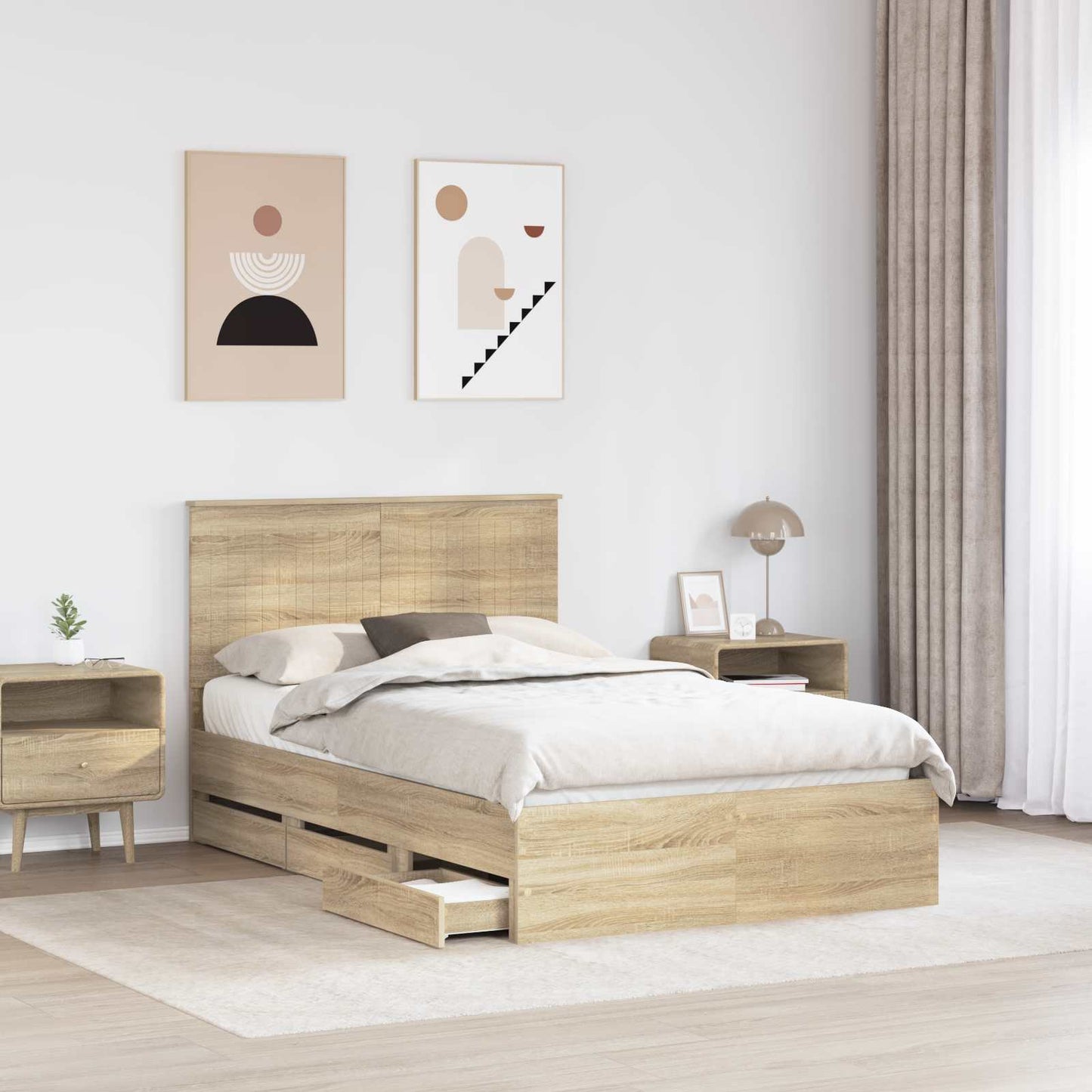 vidaXL Bed Frame with Drawer Sonoma Oak 120 x 190 cm Engineer Wood