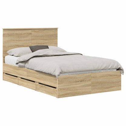 vidaXL Bed Frame with Drawer Sonoma Oak 120 x 190 cm Engineer Wood