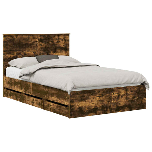vidaXL Bed Frame with Drawer Smoked Oak 120 x 190 cm Engineer Wood