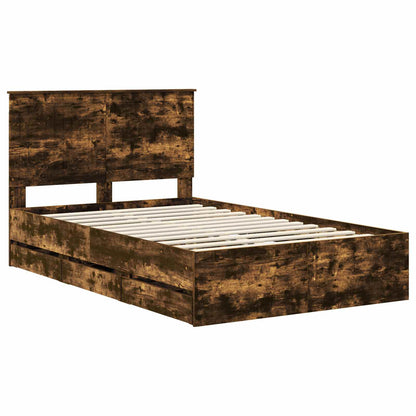 vidaXL Bed Frame with Drawer Smoked Oak 120 x 190 cm Engineer Wood