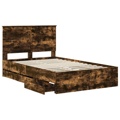 vidaXL Bed Frame with Drawer Smoked Oak 120 x 190 cm Engineer Wood
